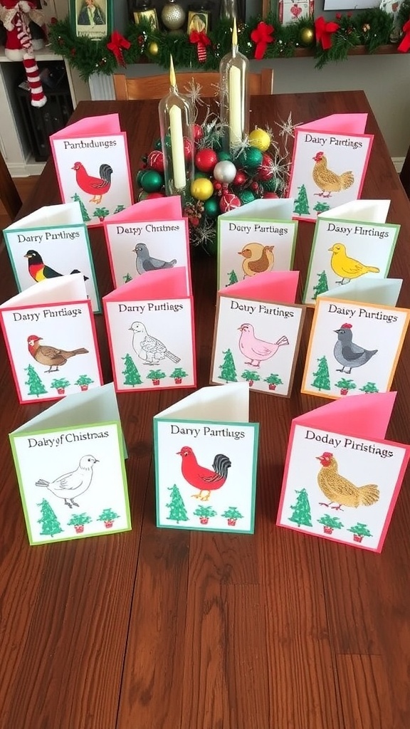 Creative 12 Days of Christmas Card Ideas A collection of vibrant handmade Christmas cards inspired by the 12 Days of Christmas.